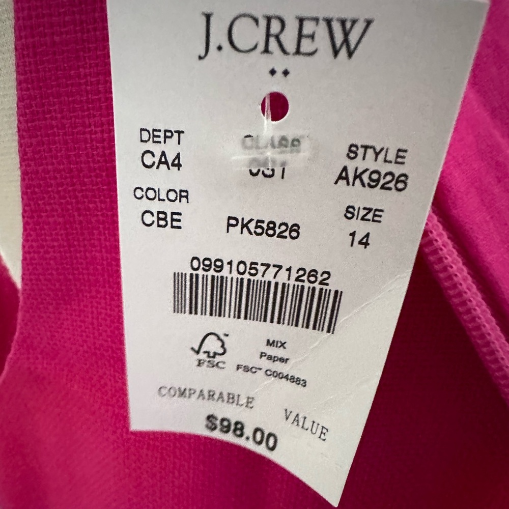 J. Crew Factory Cotton Scalloped Hem/Neckline A-Line Sheath Midi Dress Pink 14 - Picture 9 of 14